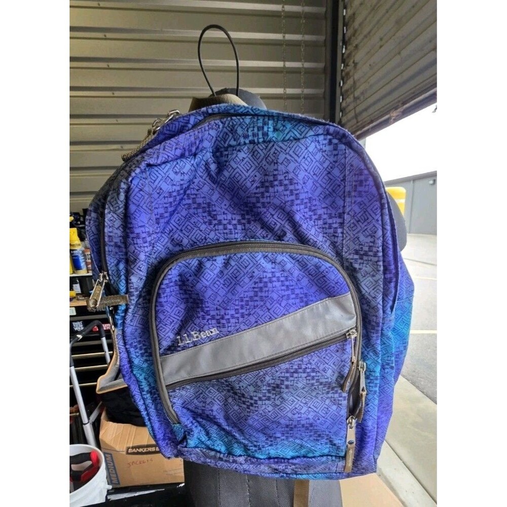 LL Bean Deluxe Hiking Backpack Book Pack Purple Blue Teal Gradient School Bag